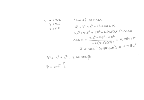 solve-triangles-and-simplify-solve-the-triangle-all-3-sides-and-angles-draw-triangle-use-law-of-sines-when-necessary-1-a32-m-b56-m-c-68-m-2-a-15-in-b-42degrees-c-63-degrees