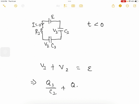 switch-s1-has-been-closed-and-s2-has-open-for-a-long-time-until-the-capacitors-are-fully-charged-at-t0-s1-is-opened-and-s2-is-closed-if-12v-c14mf-and-c28mf-r1146k-and-r2446-k-what-is-the-voltage-on-c2