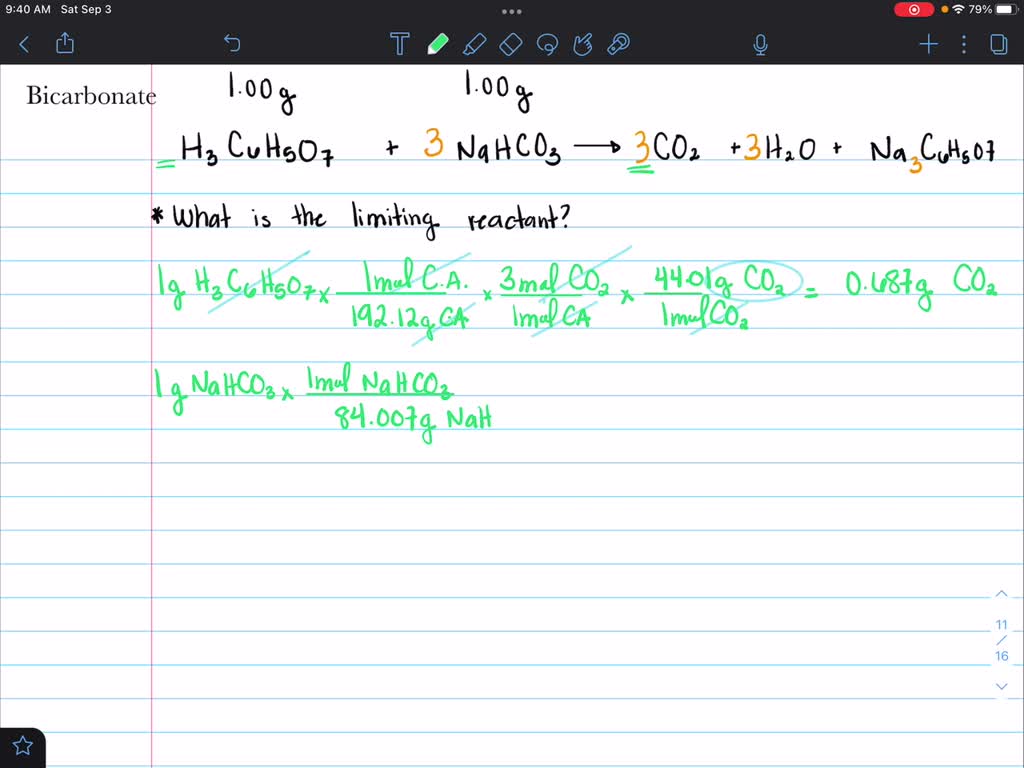 solved-in-a-certain-experiment-1-00-g-of-sodium-bicarbonate-and-1-00