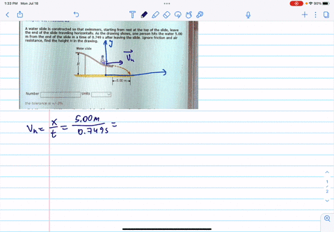chapter-06-problem-85-water-slide-is-constructed-so-that-swimmers-starting-from-rest-at-the-top-of-the-slide-leave-the-end-of-the-slide-traveling-horizontally-as-the-drawing-shows-one-person-67871