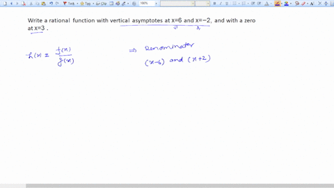 write-a-rational-function-with-vertical-asymptotes-at-x6-and-x-2-and-with-a-zero-at-x3-30573