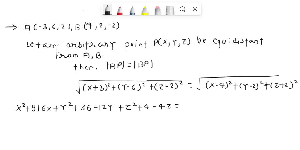 'Find an equation of the set of all points equidistant from the points ...