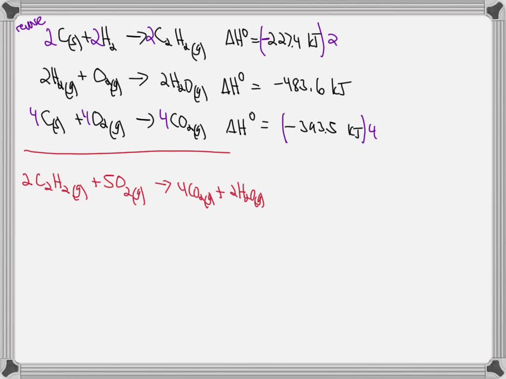 SOLVED: Find Î”HÂ° of the reaction 2C2H2(g) + 5O2(g) = 4CO2(g) + 2H2O(g ...