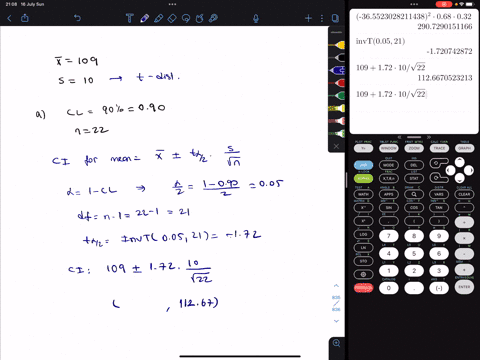 a-simple-random-sample-of-size-n-is-drawn-from-a-population-that-is-normally-distributed-the-sample-mean-x-is-found-to-be-109-and-the-sample-standard-deviation-s-is-found-to-be-10-a-construc-77471