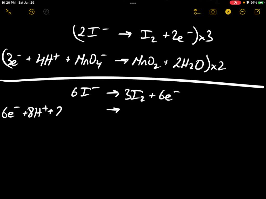 Balance the equation for the oxidation of an iodide ion, I-, by a ...