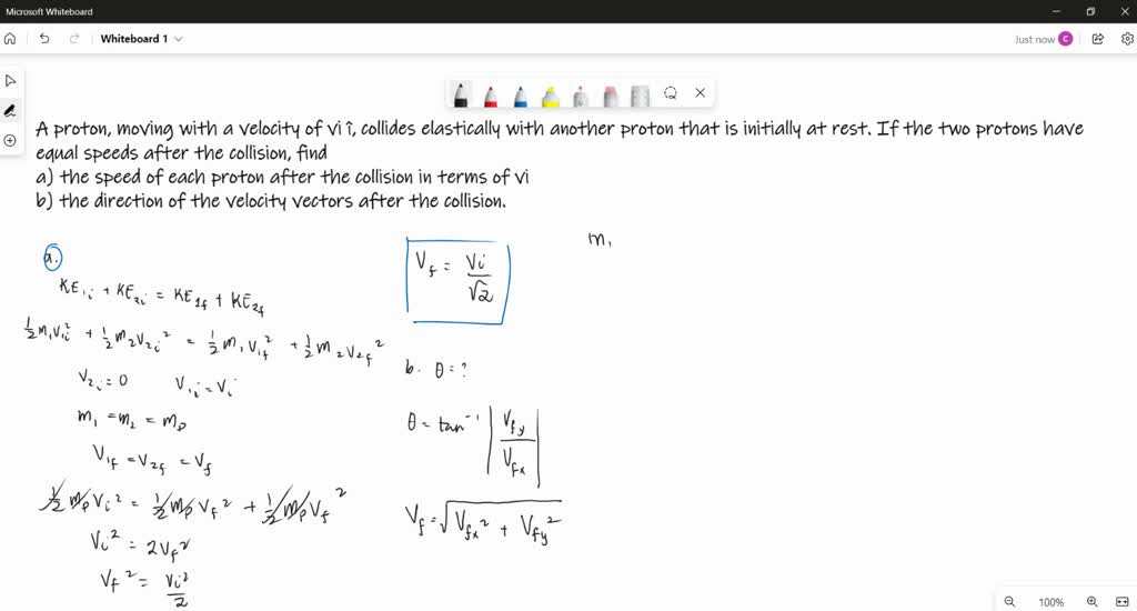 SOLVED: A Proton, Moving With A Velocity Of Vii⁄, Collides Elastically ...