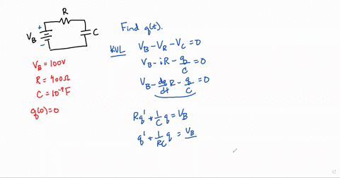 a-100-volt-electromotive-force-is-applied-to-an-rc-series-circuit-in-which-the-resistance-is-400-ohms-and-the-capacitance-is-104-farad-find-the-charge-qt-on-the-capacitor-if-q0-0-find-the-cu-24064