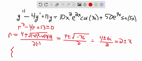 write-a-trial-solution-for-the-particular-solution-using-the-method-of-undetermined-coefficients-do-not-solve-for-the-coefficients-y-4y-13y-10x2e2x-cos-3x-50e4x-sin5x