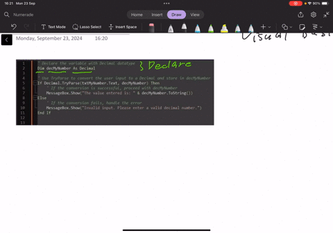 2-using-the-same-textbox-in-exercise-1-write-the-dim-statement-to-create-a-variable-with-a-decimal-datatype-called-decmynumber-write-the-tryparse-statement-that-converts-the-user-input-in-the-txtmynum
