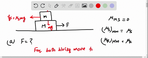 a-block-of-mass-m-is-placed-on-another-bigger-block-of-mass-m-the-coefficient-of-static-friction-between-the-two-blocks-is-s-and-that-of-kinetic-friction-is-k-a-find-the-maximum-force-f-you-33829