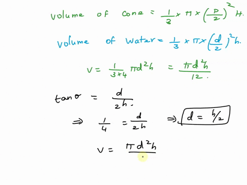 an-open-cone-is-filled-completely-with-water-and-is-oriented-with-its-vertex-facing-downward-the-cone-has-a-base-diameter-of-6-inches-and-a-height-of-12-inches-assume-the-cone-starts-leaking-06763
