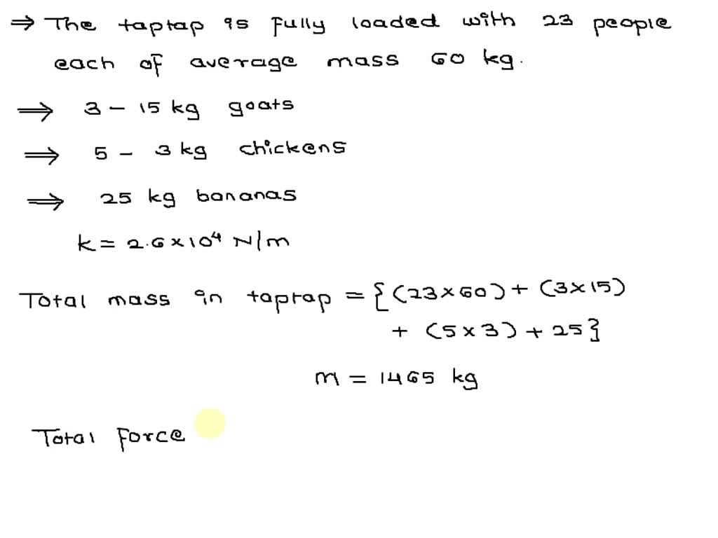 Solved After Driving A Portion Of The Route The Taptap Is Fully Loaded With A Total Of 23 People Including The Driver With An Average Mass Of 60 Kg Per Person In