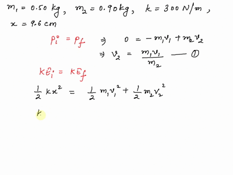 two-objects-of-masses-m1-050-kg-and-m2-090-kg-are-placed-on-a-horizontal-frictionless-surface-and-compressed-spring-of-force-constant-k-300-nm-is-placed-between-them-as-in-figure-a-neglect-t-15729