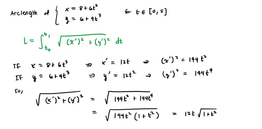 Solved Find The Exact Length Of The Curve X 8 6t2 Y 6 4t3 0 ≤ T ≤ 5