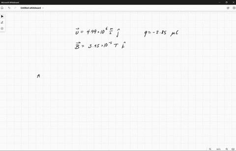 the-figure-shows-a-particle-that-carries-a-charge-of-q0-285-10-6-c-it-is-moving-along-the-y-axis-at-a-speed-of-v-499-106-ms-ma-gnetic-field-b-of-magnitude-345-x-10-5-t-is-directed-along-the-69088