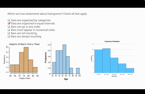 which-are-true-statements-about-histograms-check-all-that-apply-data-are-organized-by-categories-data-are-organized-in-equal-intervals-bars-can-go-in-any-order-bars-must-appear-in-numerical-54468