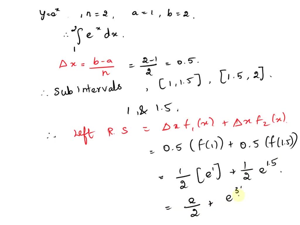 SOLVED: point) On sketch of y = ex represent the left Riemann sum with ...