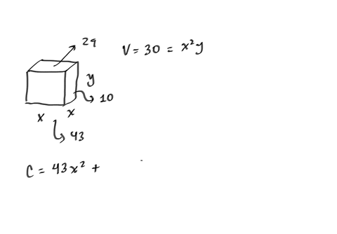a-rectangular-box-is-to-have-a-square-base-and-a-volume-of-30-ft3-the-material-for-the-base-costs-43ft2-the-material-for-the-sides-costs-10ft2-and-the-material-for-the-top-costs-29ft2-lettin-90222