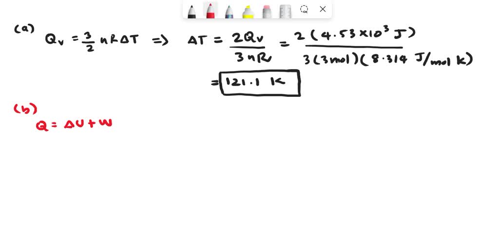 SOLVED: Three moles of a monatomic ideal gas are heated at a constant ...