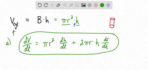 let-v-be-the-volume-of-a-cylinder-having-height-h-and-radius-r-and-assume-that-h-and-vary-with-time_-a-how-are-dv-dt-dh-dt-and-dr-dt-related-b-ata-certain-instant-the-height-is-6-in-and-incr-68438