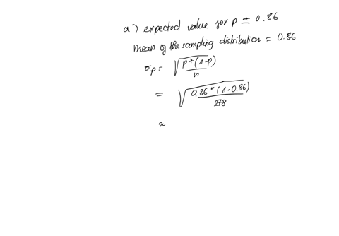 a-random-sample-of-n-278-measurements-is-drawn-from-a-binomial-population-with-probability-of-success-086-complete-parts-a-through-c-below-a-find-ep-and-the-mean-of-the-sampling-distribution-77378