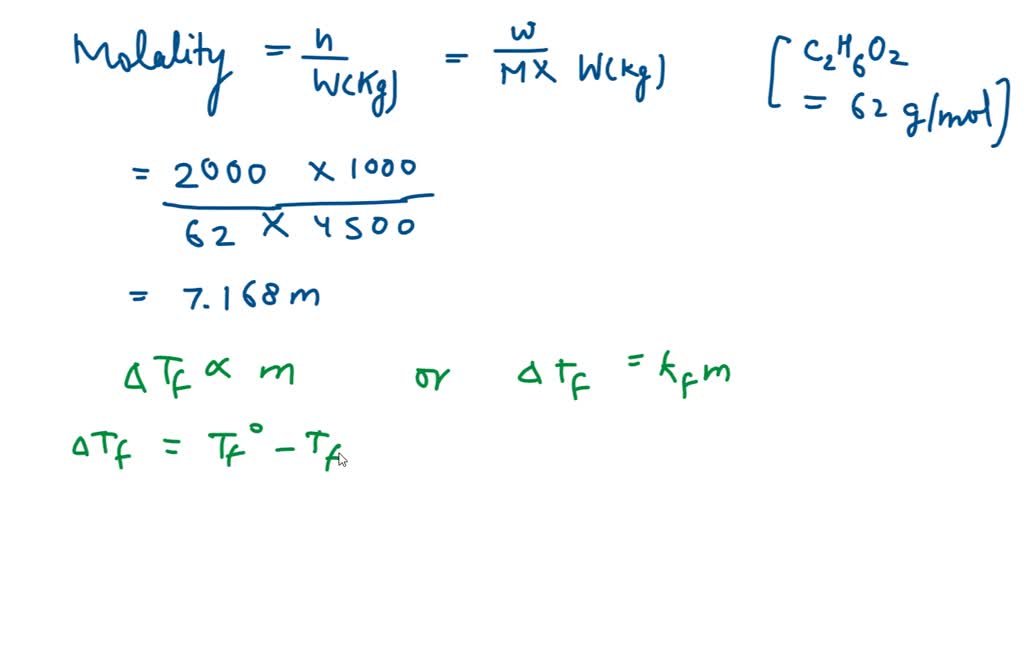SOLVED Add 2.00 kg of ethylene glycol antifreeze to 4500 g of water in