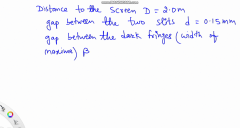in-a-double-slit-experiment-the-distance-to-the-screen-is-20-m-the-slits-are-015-mm-apart-and-the-dark-fringes-are-056-cm-apart-a-determine-the-wavelength-of-the-source-b-determine-the-spacing-of-the-