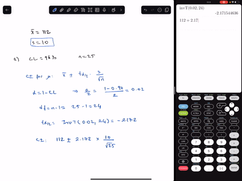 simple-random-sample-of-size-n-is-drawn-from-population-that-is-normally-distributed-the-sample-mean-x-found-to-be-112and-the-sample-standard-deviation_-a-construct-96-confidence-interval-ab-73046