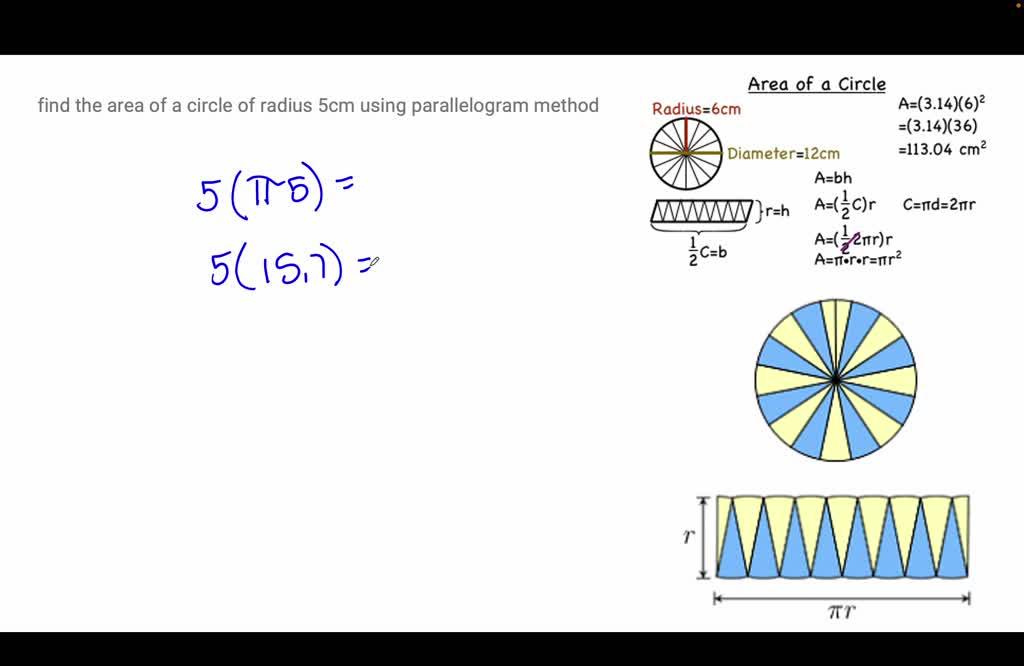 find the area of circle given that radius 5 cm