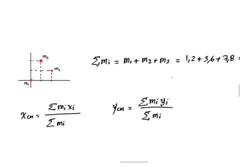 the-figure-shows-a-three-particle-system-with-masses-m_112-mathrmkg-m_236-mathrmkg-and-m_378-mathrmkg-what-are-a-the-x-coordinate-and-b-the-y-coordinate-of-the-systems-center-of-mass-a-number-i-units