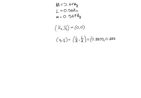 a-two-dimensional-object-with-uniform-mass-density-is-in-the-shape-of-a-thin-square-and-has-a-mass-of-567-kg-the-sides-of-the-square-are-each-567-cm-long-the-coordinate-system-has-its-origin-at-the-ce