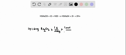 a-solution-of-iodine-was-standardized-by-titration-with-h3ao3-prepared-from-weighing-and-dissolving-1416-mg-of-pure-as2o3-the-titration-reaction-is-h3aso3-i2-h20-h3as04-2i-2h-what-is-the-mol-76642