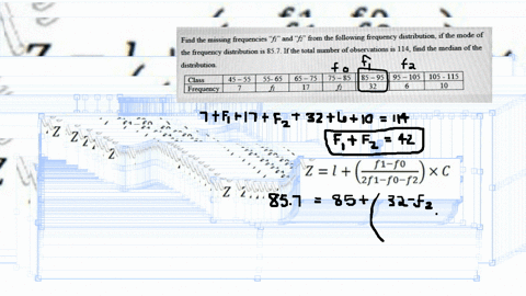 find-the-missing-frequencies-fi-and-f-from-the-following-frequency-distribution-if-the-mode-of-the-frequency-distribution-is-857if-the-total-number-of-observations-is-1l4-find-the-median-of-02419