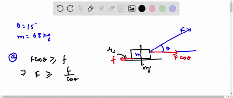 a-68-kg-crate-is-dragged-across-a-floor-by-pulling-on-a-rope-attached-to-the-crate-and-inclined-15circ-above-the-horizontal-a-if-the-coefficient-of-static-friction-is-050-what-minimum-force-magnitud-2