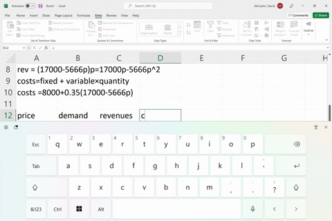 solve-using-excel-only-please-provide-screenshots-the-rolling-creek-textile-mill-makes-denim-the-monthly-fixed-cost-is-8000-and-the-variable-cost-per-yard-of-denim-is-035-price-is-related-to-58696