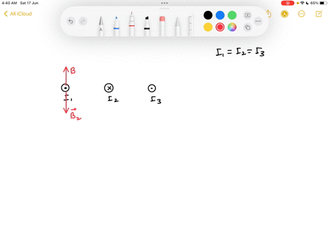 8-the-figure-shows-three-long-parallel-current-carrying-wires-the-magnitudes-of-the-currents-are-equal-and-their-directions-are-indicated-in-the-figure-which-of-the-arrows-drawn-near-the-wir-03551