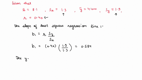 compute-the-least-squares-regression-line-for-predicting-y-from-x-given-the-following-summary-statistics-round-the-slope-and-y-intercept-to-at-least-four-decimal-places-x81-sx13-y41000-sy19-31103
