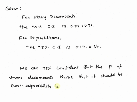 the-95-confidence-interval-for-the-population-proportion-of-yes-responses-is-055-071-for-strong-democrats-and-017-034-for-strong-republicans-how-would-you-interpret-each-of-these-intervals-w-87272