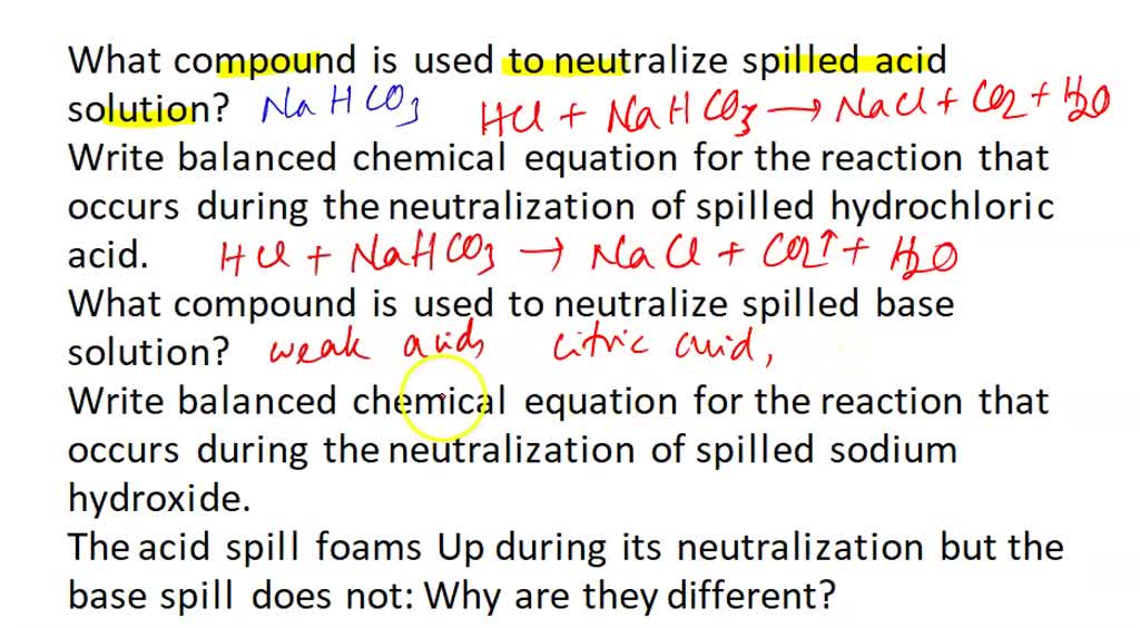 SOLVED IF you spill acid base neutralizing solution the lab bench; you are supposed squirt it