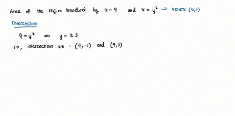 set-up-the-integral-that-would-find-the-area-of-the-given-region-bounded-by-the-line-x-9-and-x-y2-then-integrate-to-find-the-area-of-the-region-32653