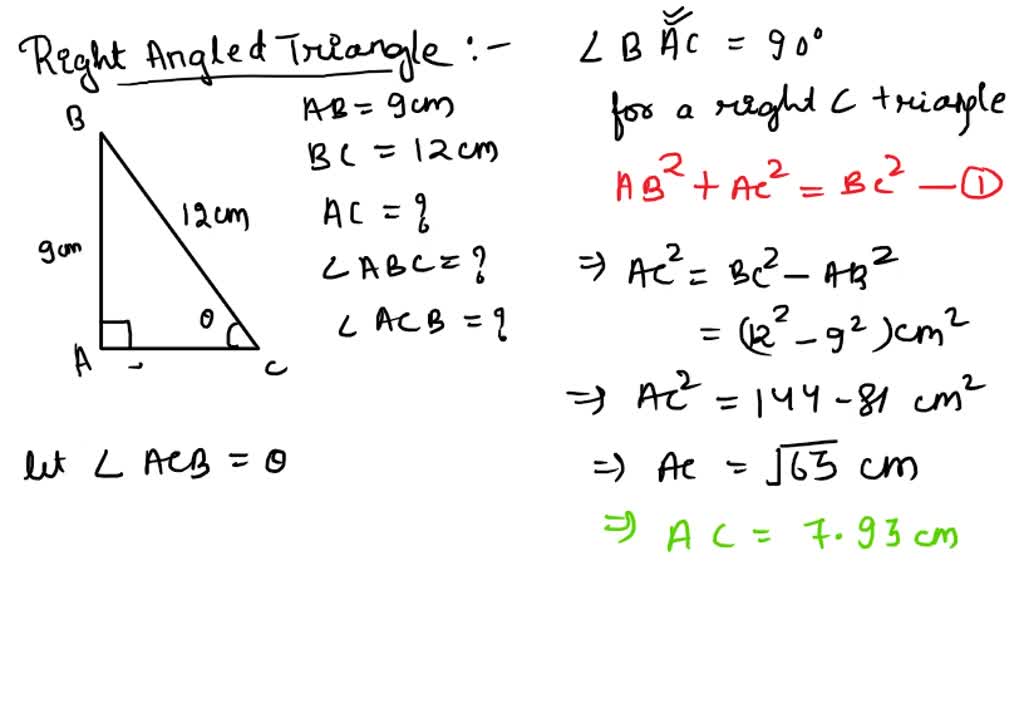 SOLVED: A Right Triangle ABC Has Sides |AB| = 9 Cm, |BC| = 12 Cm. Find ...