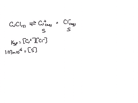 what-are-the-equilibrium-concentrations-of-cu-and-cl-in-a-saturated-solution-of-copperi-chloride-if-ksp-10310-6-cu_____m-cl-______m-68565