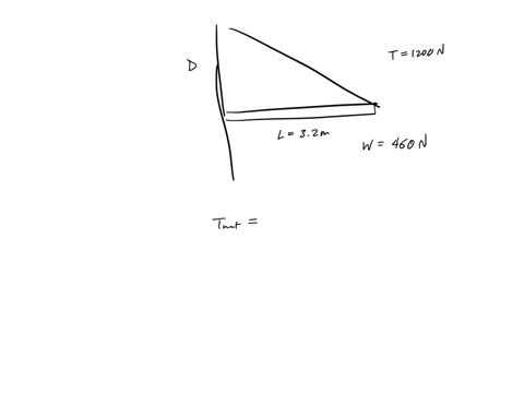 in-the-figure-below-a-uniform-beam-of-weight-460-n-and-length-32-m-is-suspended-horizontally-on-the-left-it-is-hinged-to-a-wall-on-the-right-is-it-supported-by-a-cable-bolted-to-the-wall-at-52448