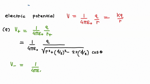 l-two-equal-opposite-charges-are-separated-from-each-other-with-distance-create-an-electric-dipole-moment-find-the-electric-potential-at-point-a-at-distance-suppose-d-from-the-midpoint-of-tw-86851