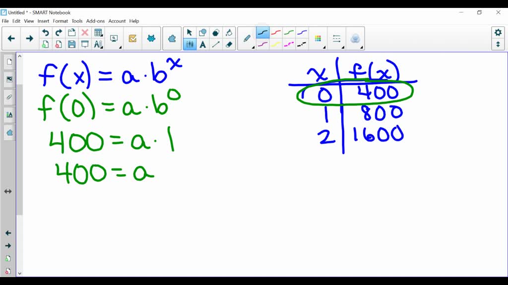 SOLVED: Model the data using an exponential function f(x) = Abx. x 0 1 ...