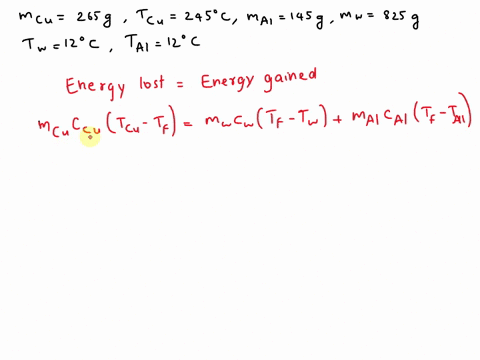 what-will-be-the-equilibrium-temperature-when-a-265-g-block-of-copper-at-245c-is-placed-in-a-145-g-aluminum-calorimeter-cup-containing-825-g-of-water-at-120c-91224