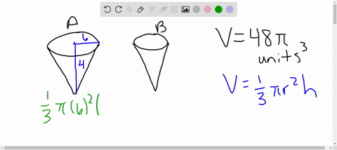 cones-a-and-b-both-have-volume-48pi-cubic-units-but-have-different-dimensions-cone-a-has-radius-6-units-and-height-4-units-find-one-possible-radius-and-height-for-cone-b-explain-how-you-know-18277