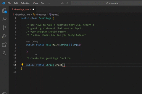 use-java-to-make-a-function-that-will-return-a-greeting-statement-that-uses-an-input-your-program-should-return-hello-name-how-are-you-doing-today