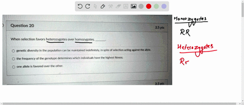 question-20-25pts-when-selection-favors-heterozygotes-over-homozygotes-genetic-diversity-in-the-population-can-be-maintained-indefinitely-in-spite-of-selection-acting-against-the-allele-the-55493