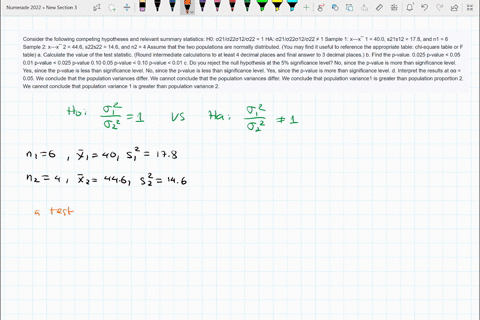 consider-the-following-competing-hypotheses-and-relevant-summary-statistics-h0-21221222-1-ha-21221222-1-sample-1-xx-1-400-s21s12-178-and-n1-6-sample-2-xx-2-446-s22s22-146-and-n2-4-assume-tha-39452